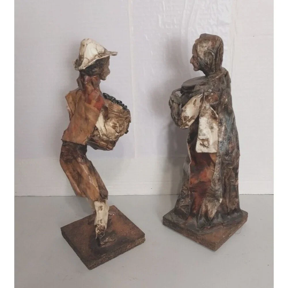 VTG Mexican Folk Art Paper Mache Sculpture Figurines Village People